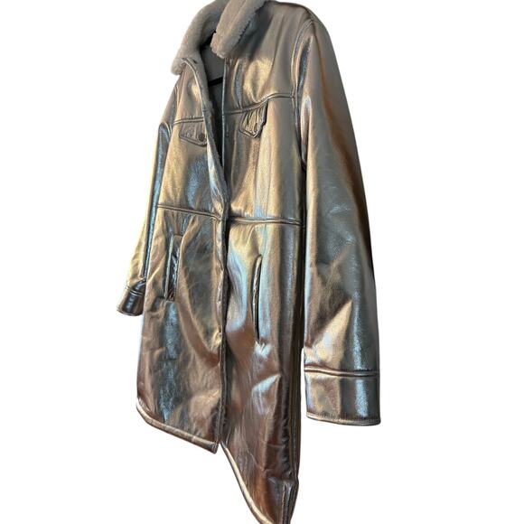 7 For All Mankind Los Angeles Silver Faux Shearling Coat Jacket Size Small NWT - Picture 3 of 10